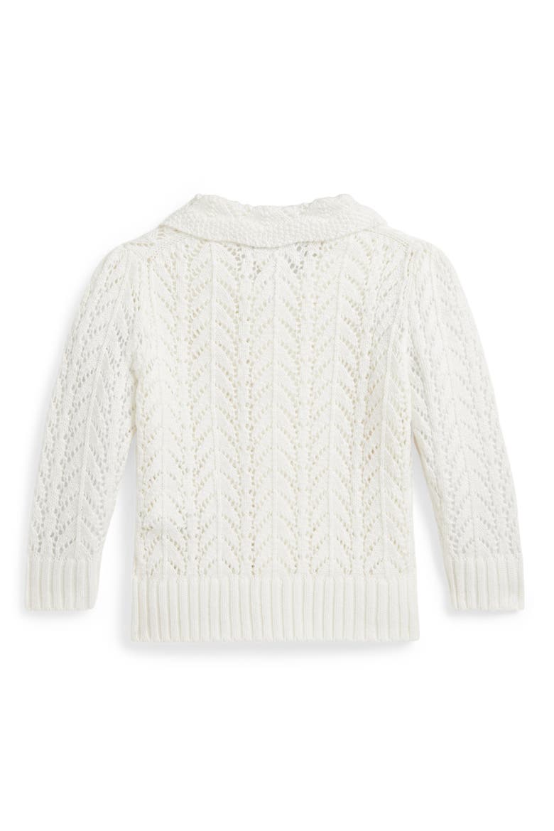 Collared Pointelle Stitch Cardigan, Alternate, color, WHITE