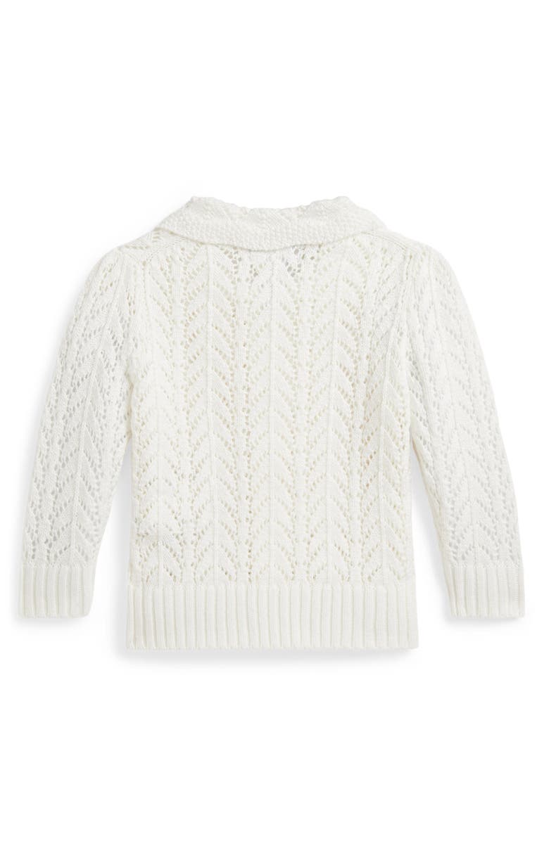 Ralph Lauren Collared Pointelle Stitch Cardigan, Alternate, color, Deck Wash White