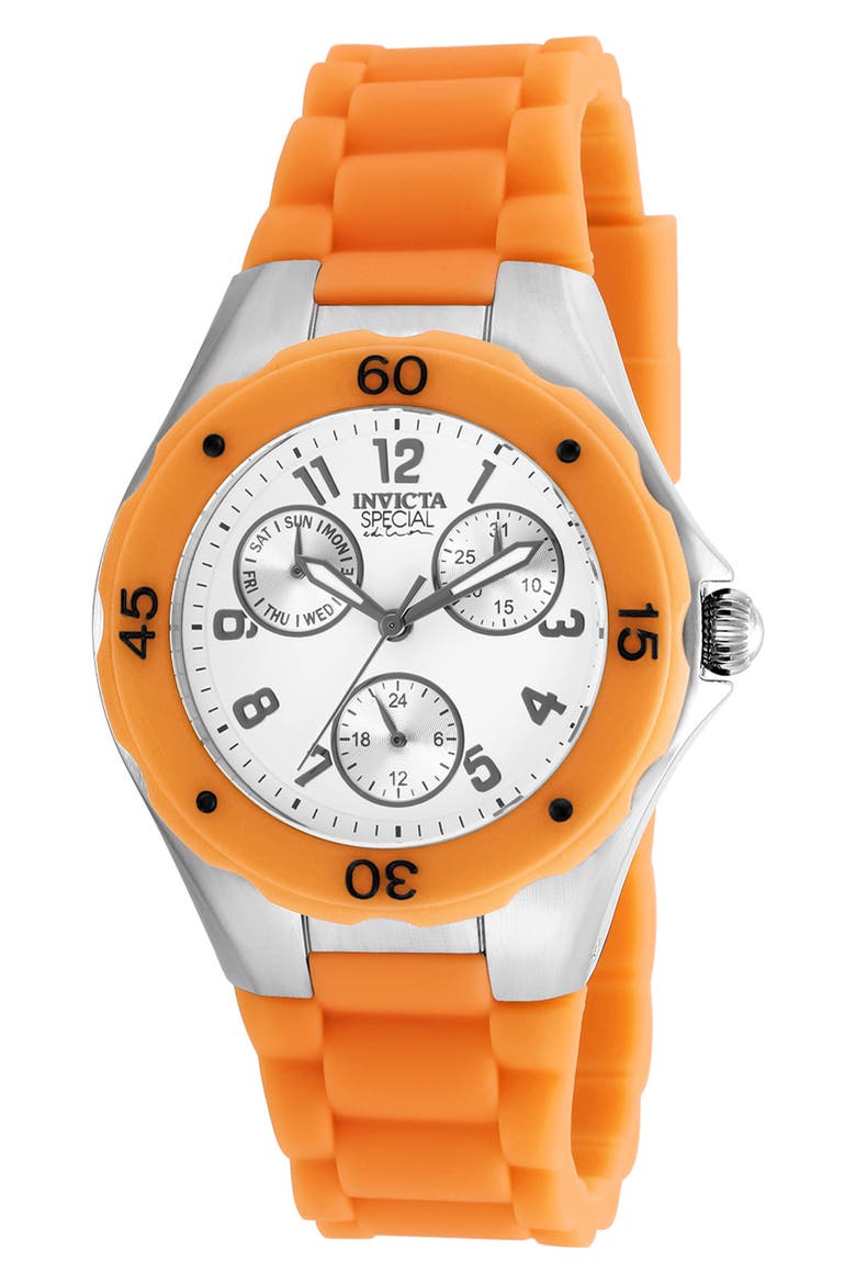 Angel Lady Silicone Strap Watch, 38mm, Main, color, WHITE/ ORANGE