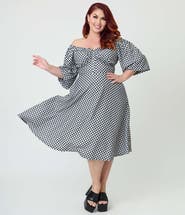 Unique Vintage Plus Size Peasant Sleeve Swing Dress