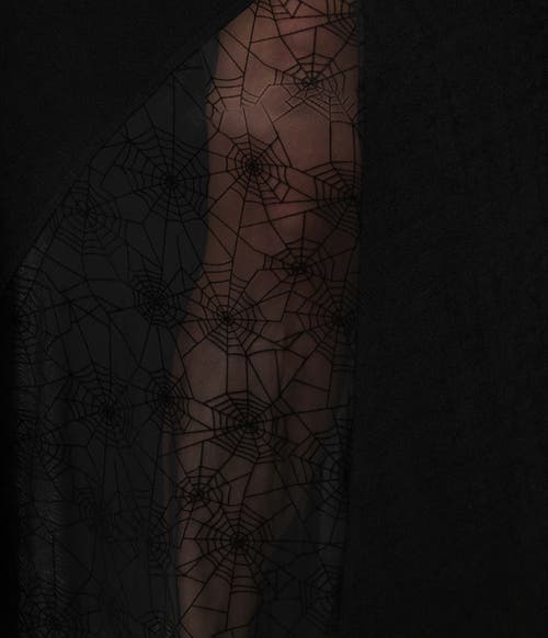 Unique Vintage Plus Size Sheer Spiderweb Godet Maxi Dress In Black