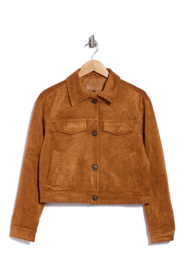 Whipstitch Faux Suede Bomber Jacket, Main, color, CARAMEL LATTE
