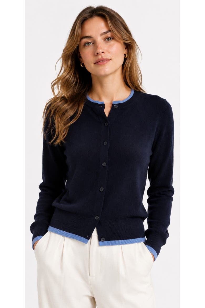 Wool Blend Contrast Trim Button Cardigan, Main, color, Deep Navy