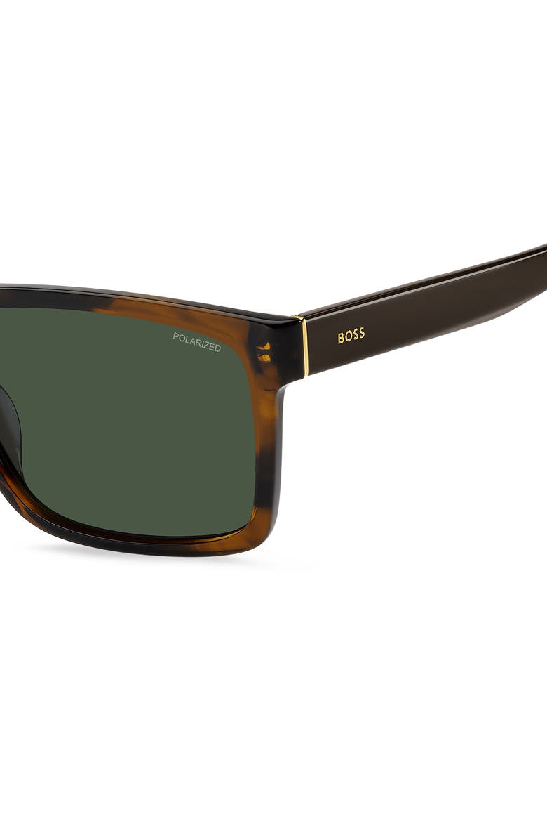 BOSS 59mm Polarized Rectangular Sunglasses, Alternate, color, Brown Horn/ Green Polar