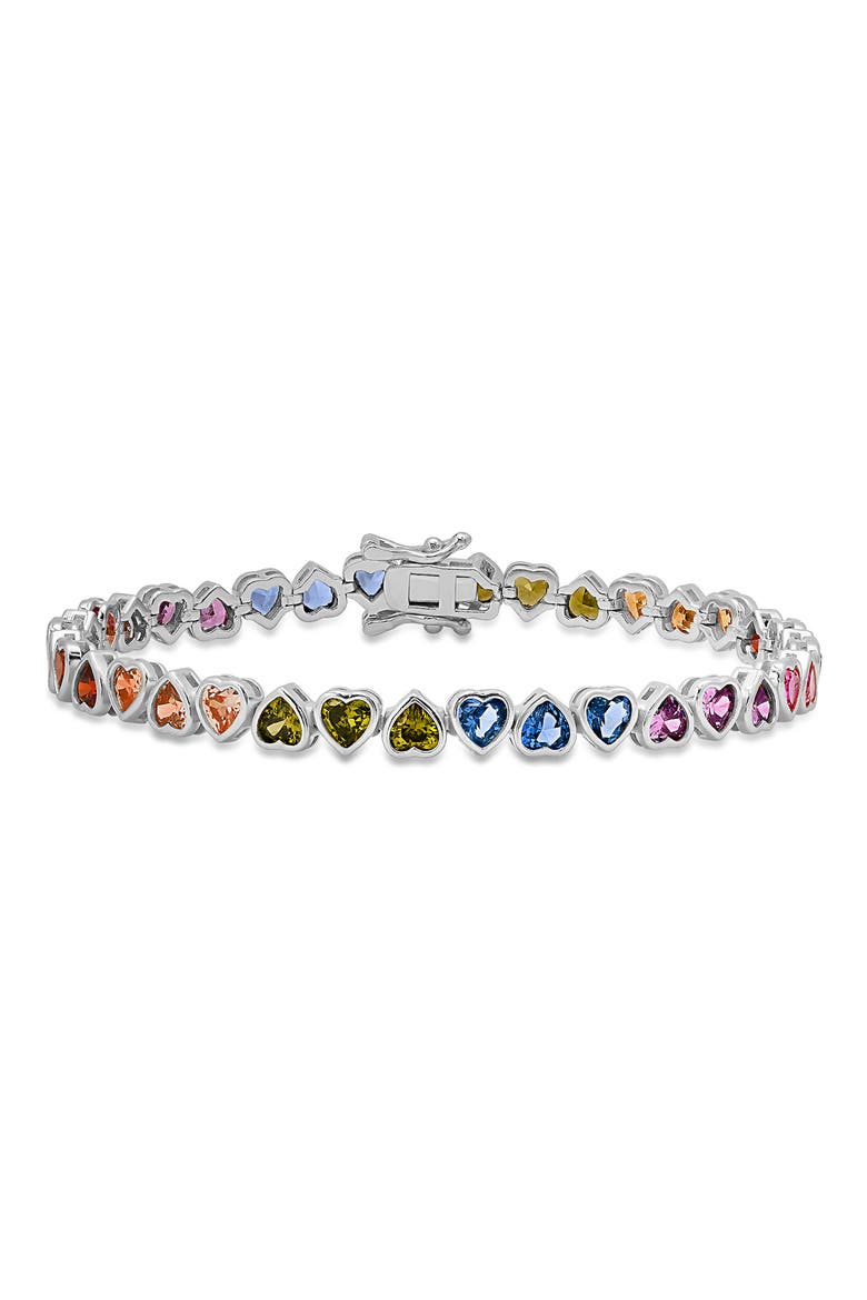 Multicolor Heart Tennis Bracelet, Main, color, SILVER