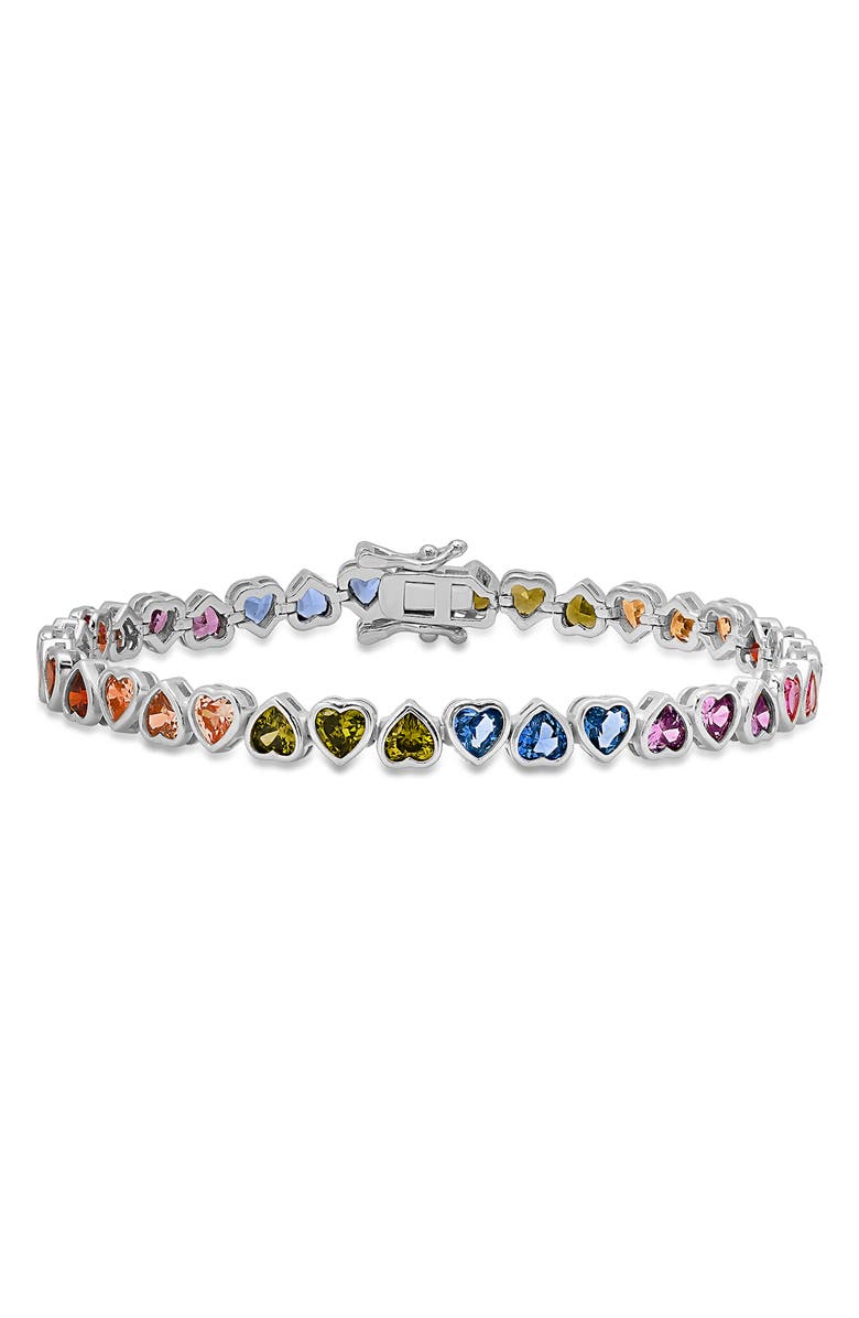 Queen Jewels Multicolor Heart Tennis Bracelet, Main, color, Silver
