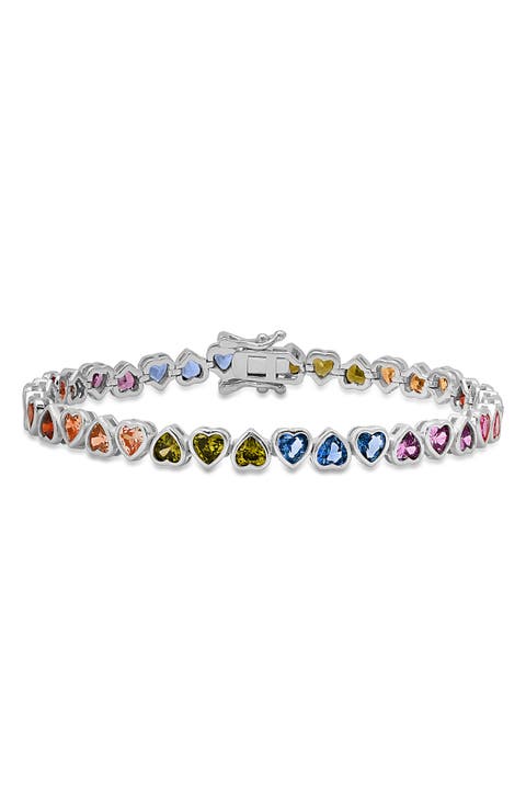 Multicolor Heart Tennis Bracelet