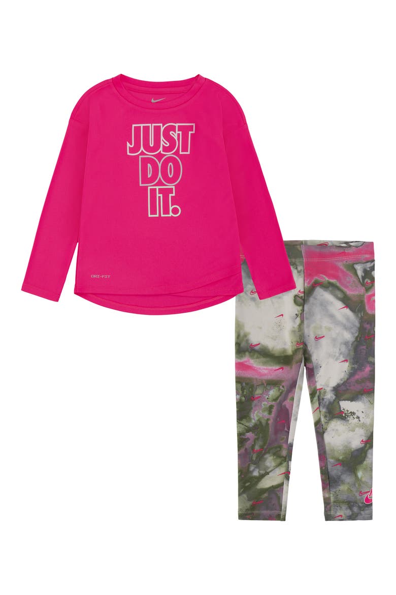 Kids' Crossover Long Sleeve T-Shirt & Leggings Set, Main, color, PINK/ LIGHT BONE