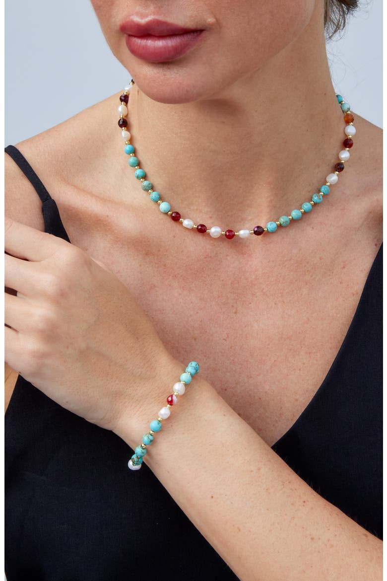 Imitation Pearl & Turquoise Bead Bracelet, Alternate, color, YELLOW