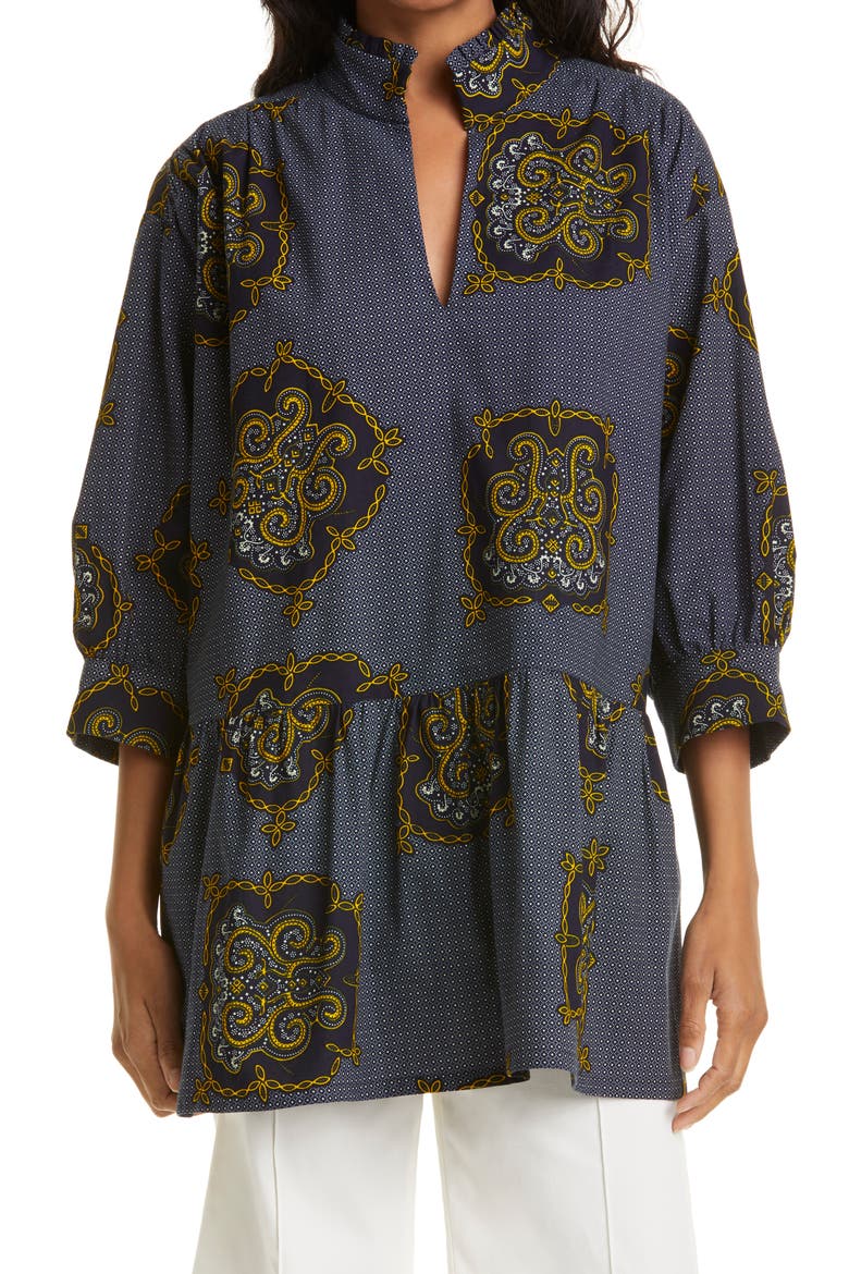 Curator Mix Print Cotton Tunic (Nordstrom Exclusive), Main, color, BACK OF TORTOISE