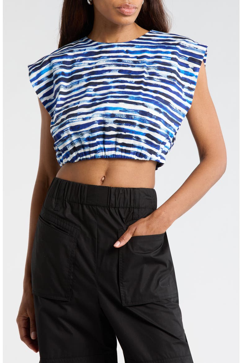 Billie Stripe Linen Blend Crop Top, Main, color, NAVY STRIPE