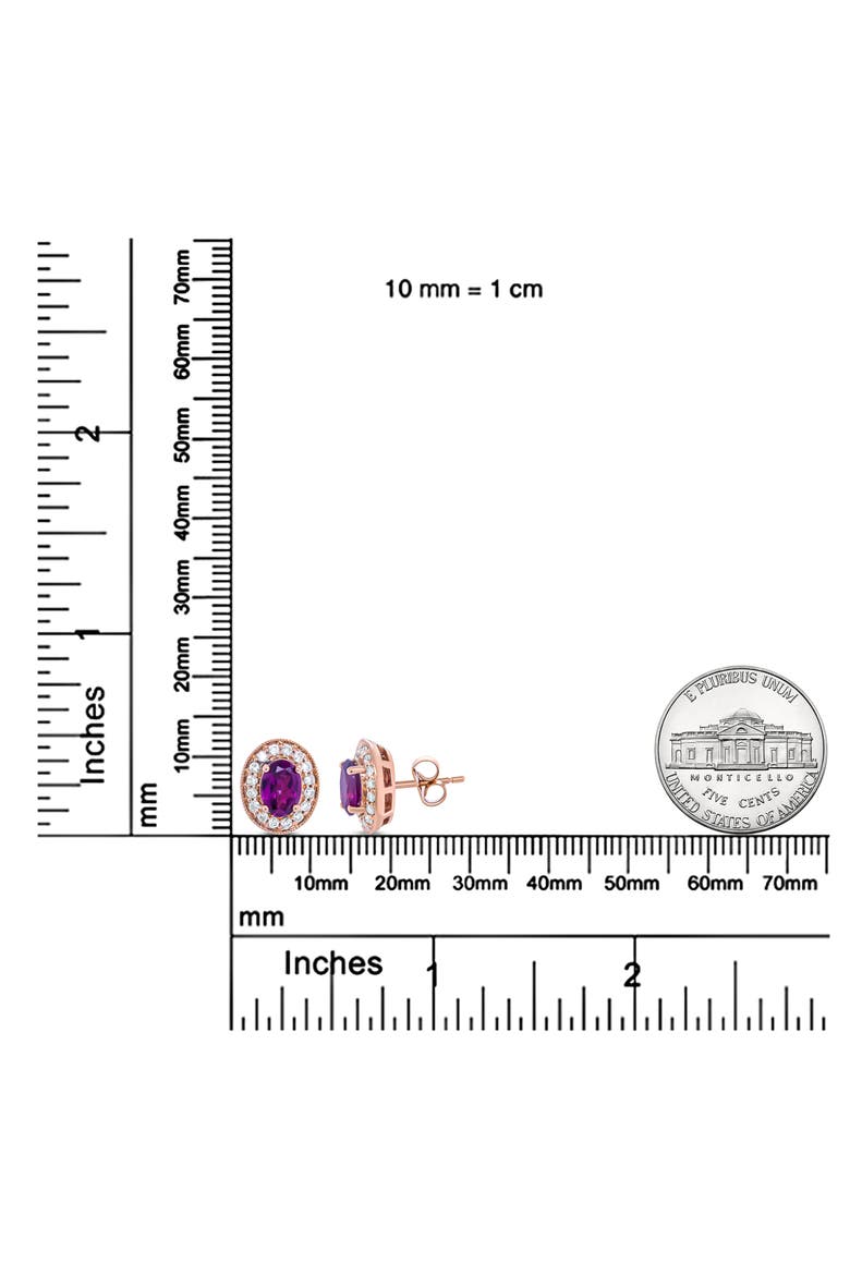 14K Rose Gold Garnet and 3/8 Cttw Diamond Halo Stud Earrings, Alternate, color, Pink