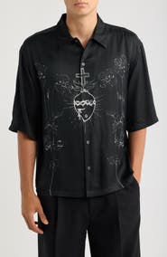 AllSaints Fleur Graphic Short Sleeve Button-Up Shirt