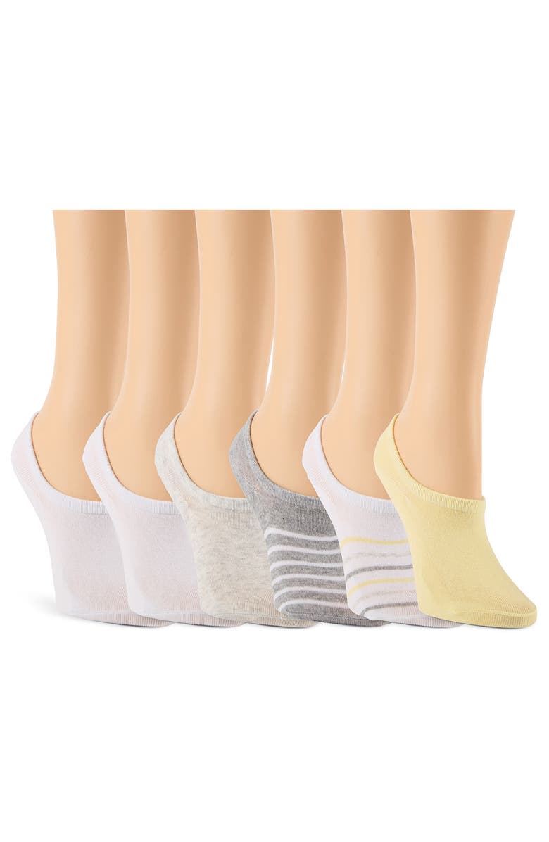 Laundry by Shelli Segal 6-Pack No-Show Liner Socks, Alternate, color, White/ Yellow/ Olive/ Grey
