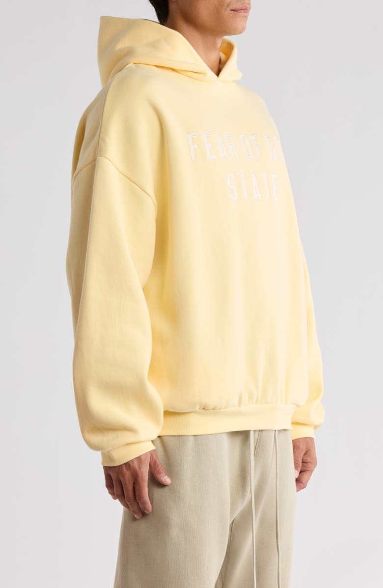 Fear of God Essentials '90s Fit Fleece Logo Hoodie, Alternate, color, Garden Yellow