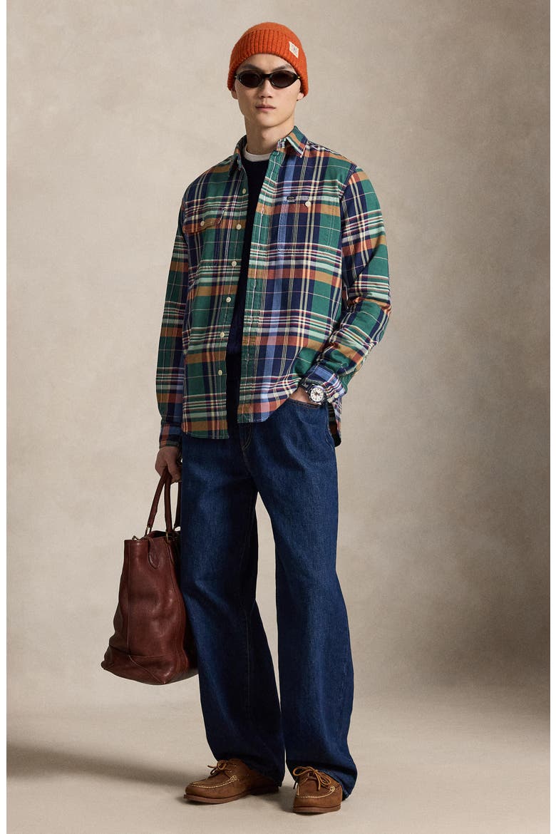 Classic Fit Long Sleeve Oxford Shirt, Alternate, color, GRN/ ORNG