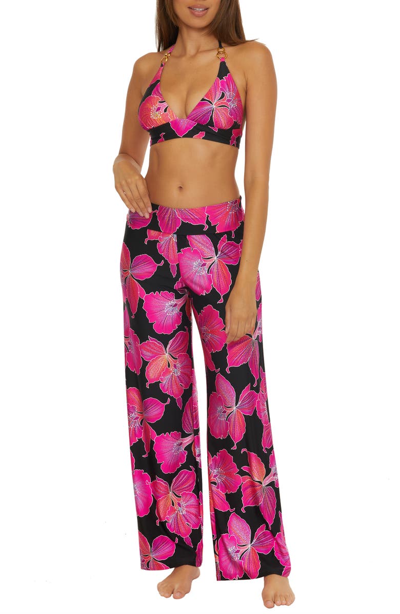 Trina Turk Fluery Cover-Up Pants, Main, color, Black/Pink Multi