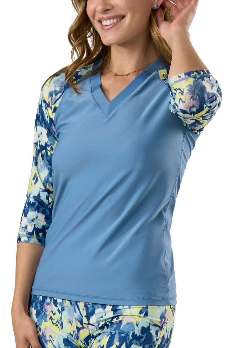V-Neck Sun & Swim Shirt, Main, color, Marbled Floral