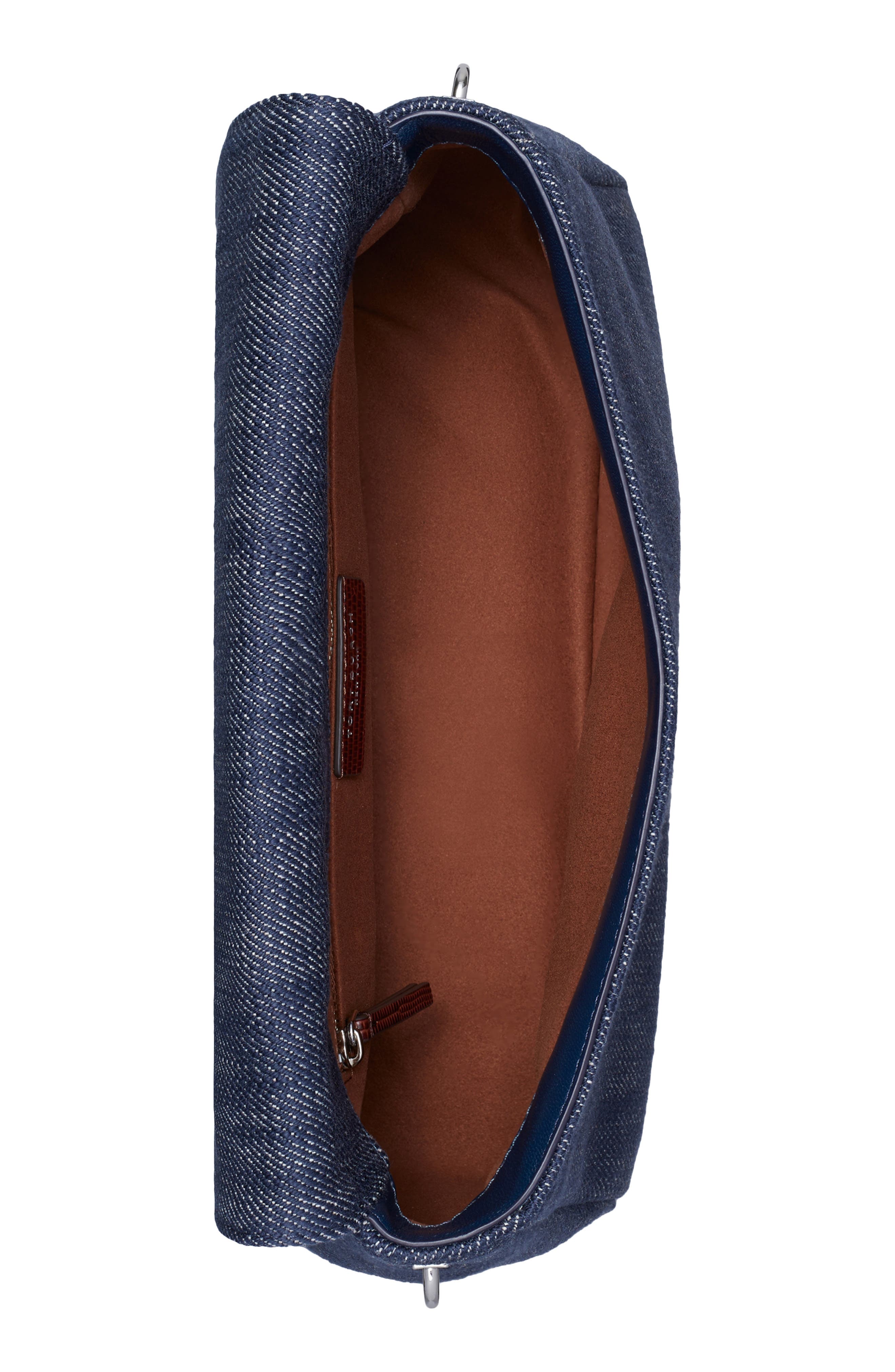 Tory Burch Charlie Denim Shoulder Bag, Alternate, color, Midnight
