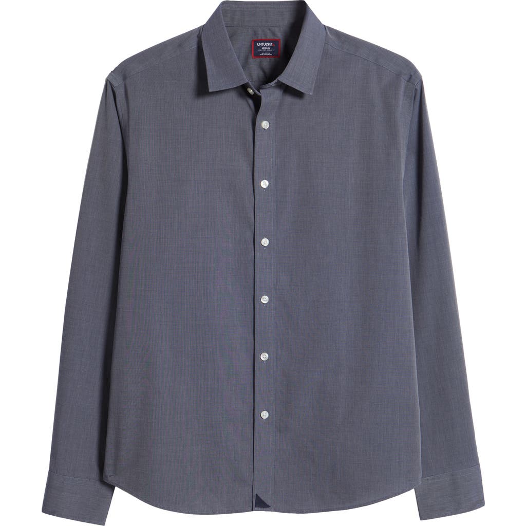 Untuckit Orville Blue Mélange Wrinkle Free Cotton Button-up Shirt In Blue