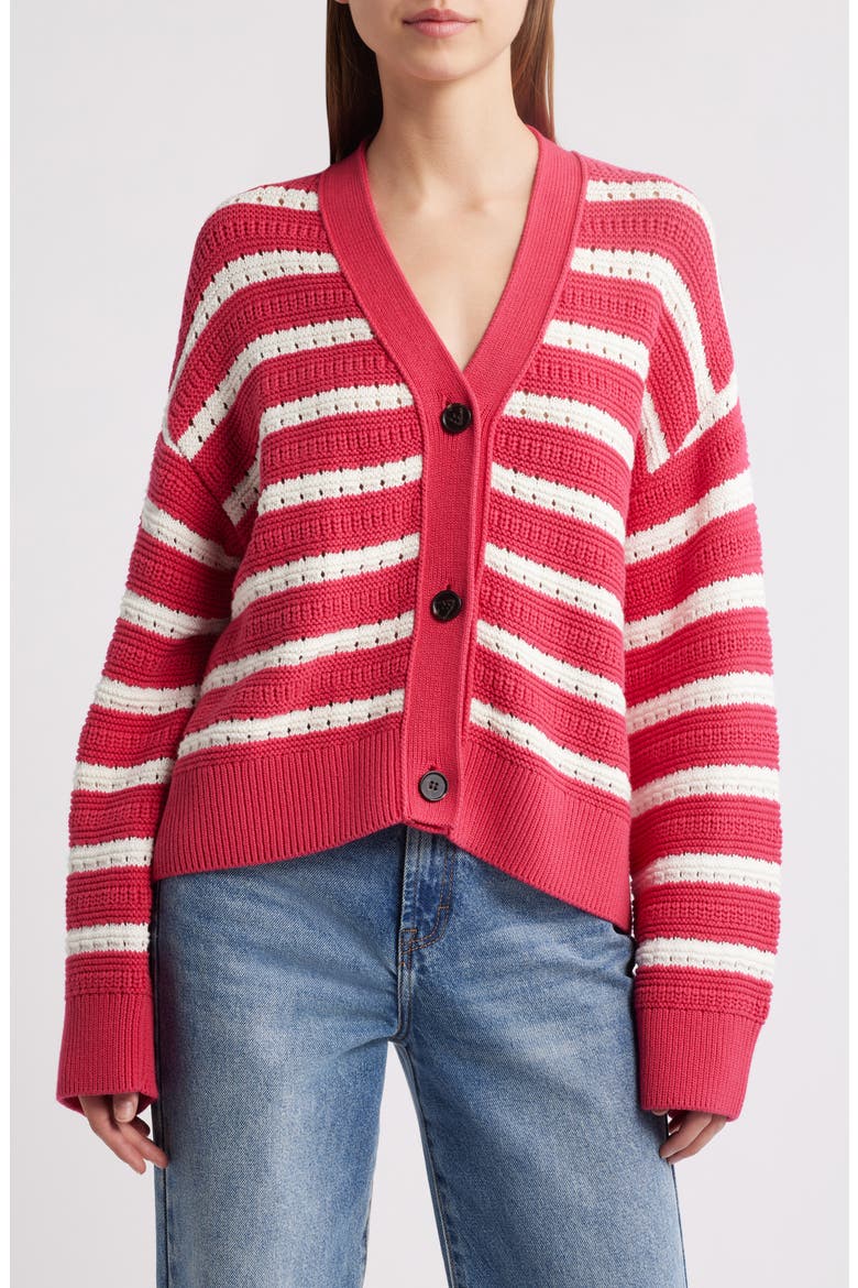 Geneva Stripe Cotton Cardigan, Main, color, PINK STRIPE