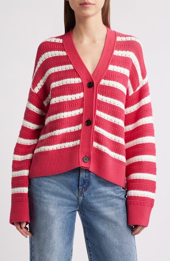 Rails Geneva Stripe Cotton Cardigan In Pink