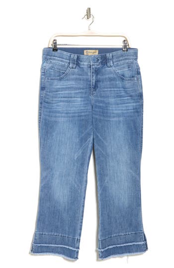 Democracy Double Fray Hem Kick Flare Jeans In Mid Blue Artisinal