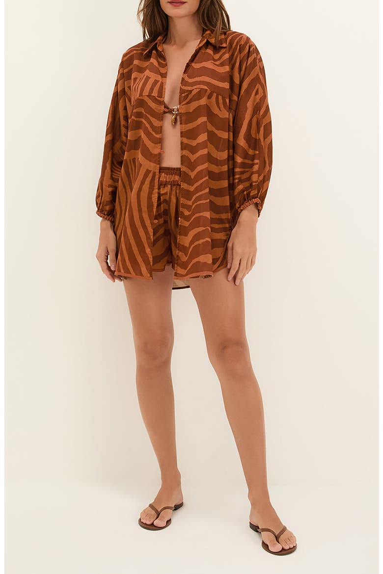 Sundown Mori Cover-Up Shirt, Main, color, BROWN MULTI