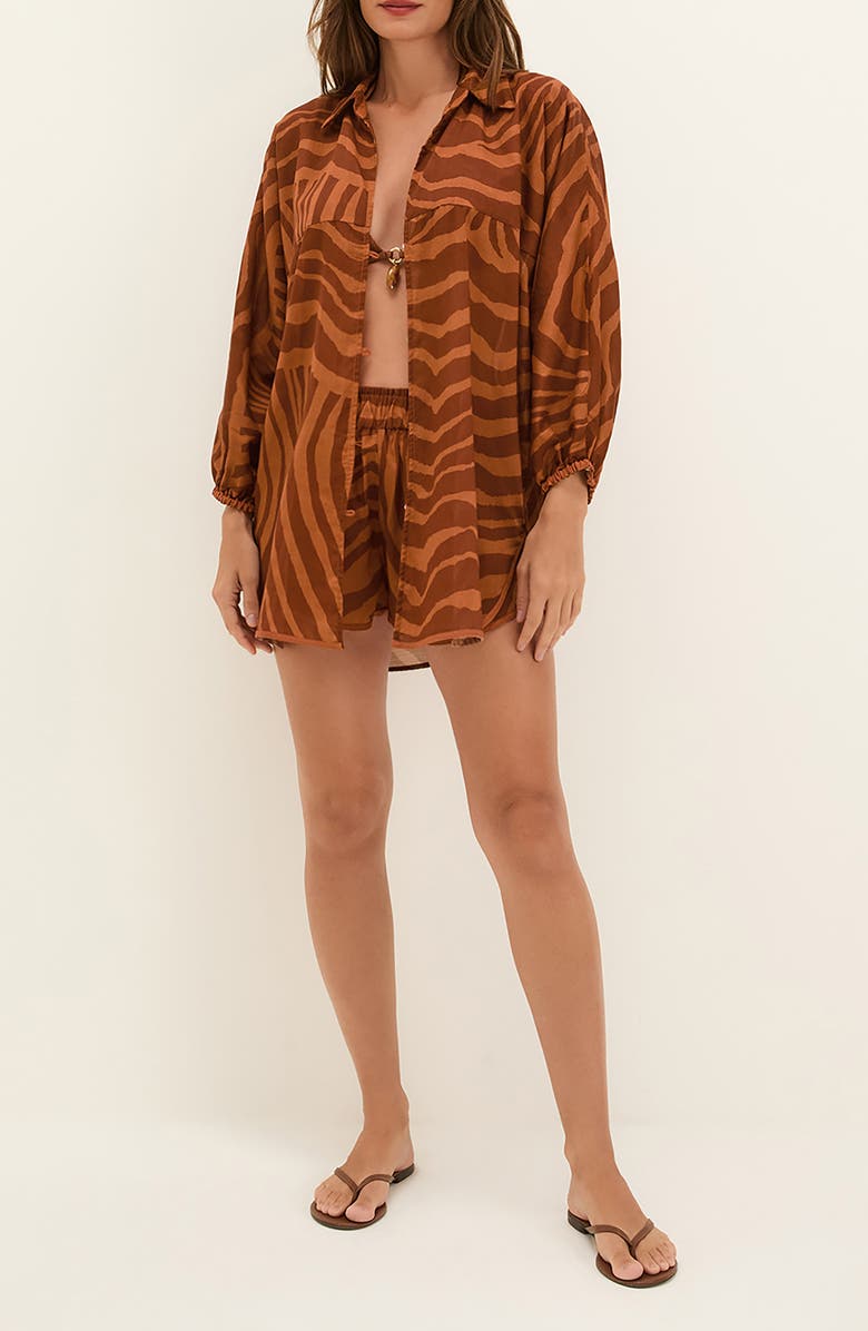 ViX Paula Hermanny Sundown Mori Cover-Up Shirt, Main, color, Brown Multi