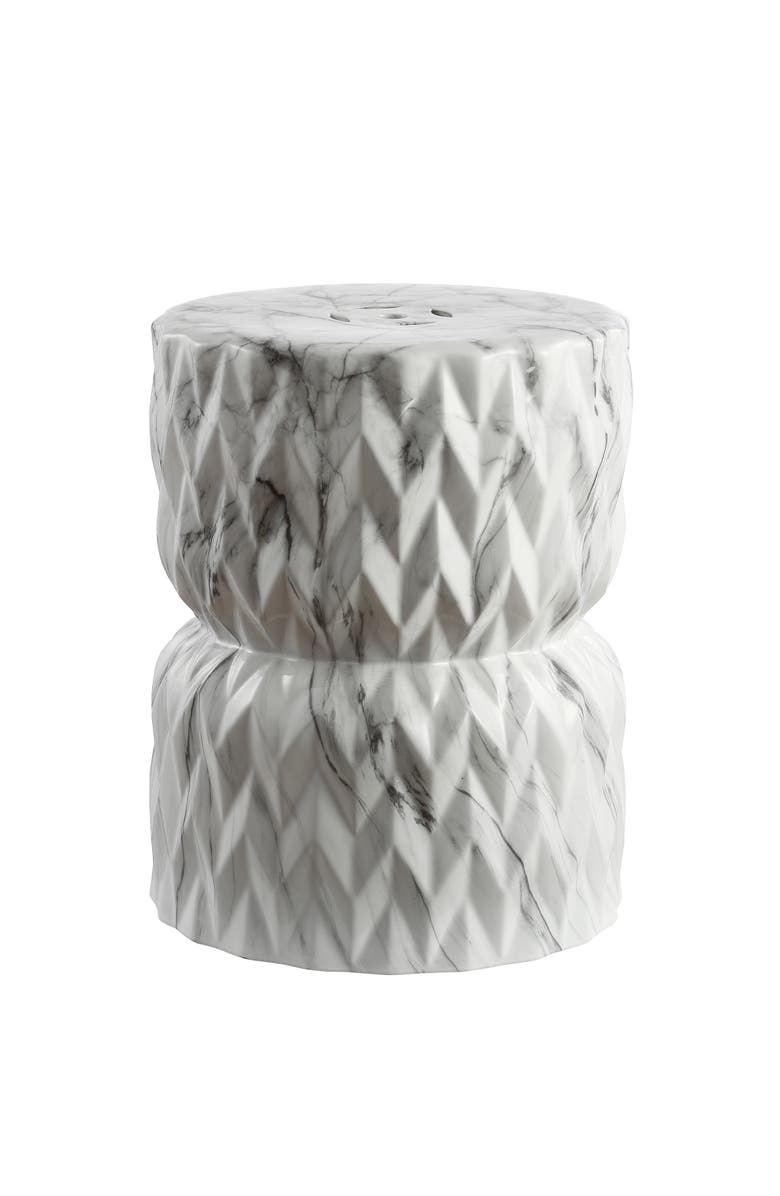 JONATHAN Y Chevron Drum 17.5" White Marble Finish Ceramic Garden Stool, Main, color, White Marble Finish