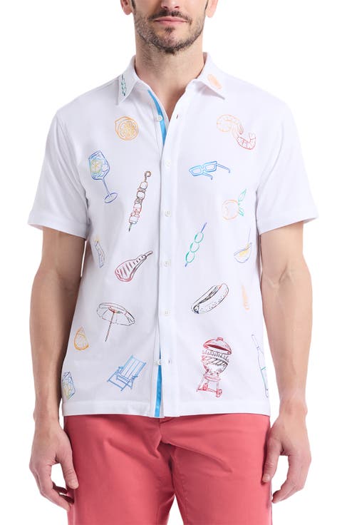 Out of Office Short Sleeve Knit Button-Up Shirt