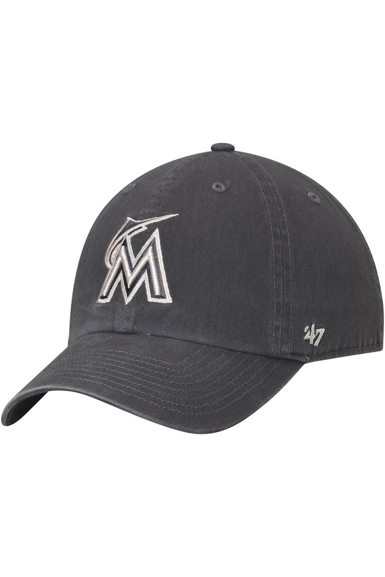 Men's '47 Gray Miami Marlins Vintage Clean Up Adjustable Hat, Main, color, Navy