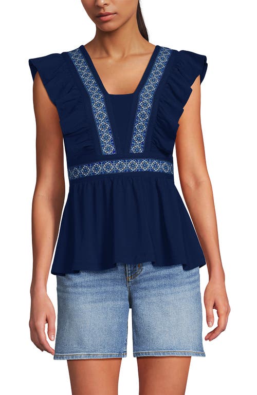 LANDS' END LANDS' END LIGHTWEIGHT JERSEY RUFFLE PEPLUM TOP