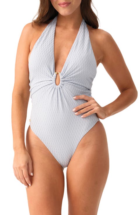 Plunge Detail Halter One-Piece Swimsuit