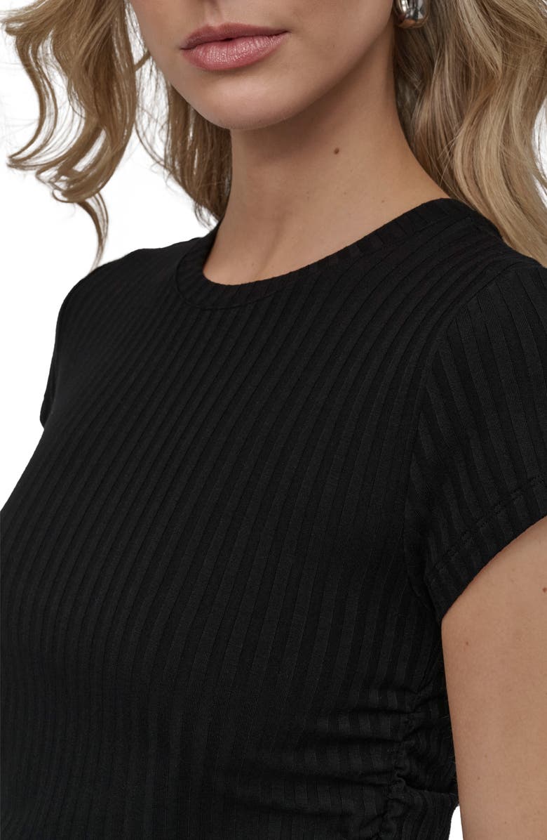 DKNY Jeans Ruched Rib Top, Alternate, color, Black