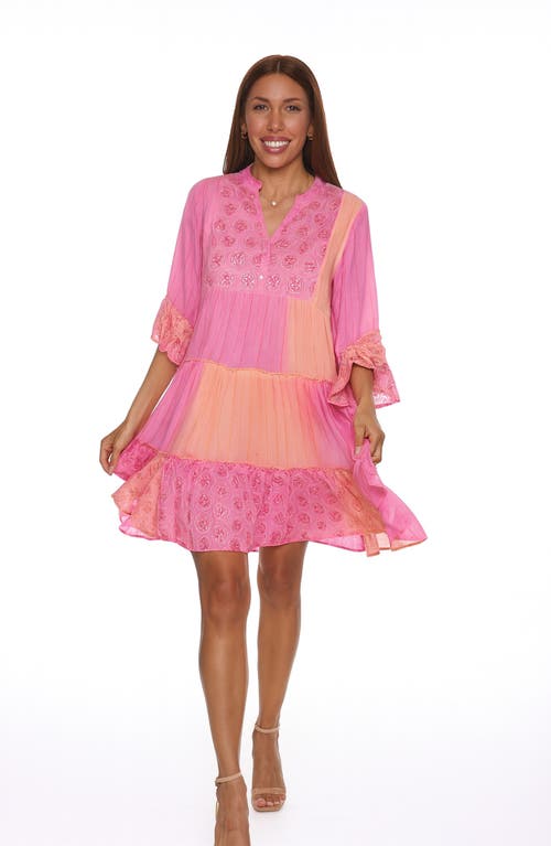 Ranee's Ranees Patchwork Print Tiered Dress In Pink