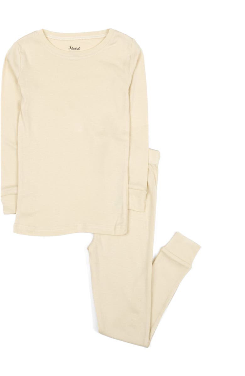 Leveret Kids Cotton Two-Piece Pajamas, Stripes, Solids & Tie Dye, Main, color, Off White