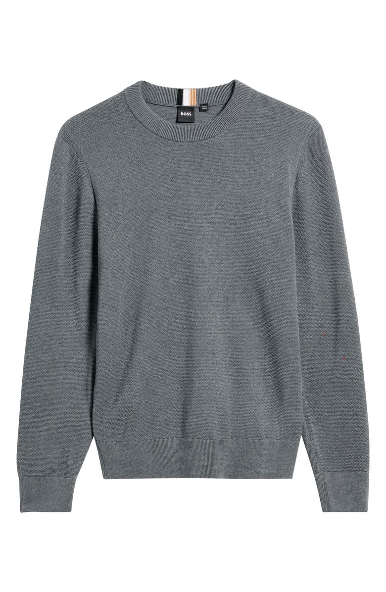 BOSS Ecaio Cotton Piqué Crewneck Sweater, Alternate, color, Medium Grey
