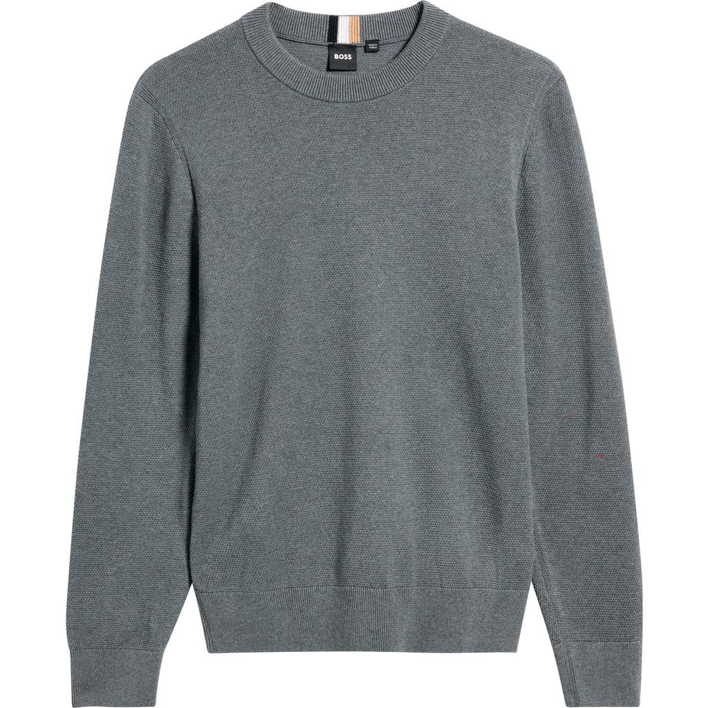 Hugo Boss Boss Ecaio Cotton Piqué Crewneck Sweater In Medium Grey