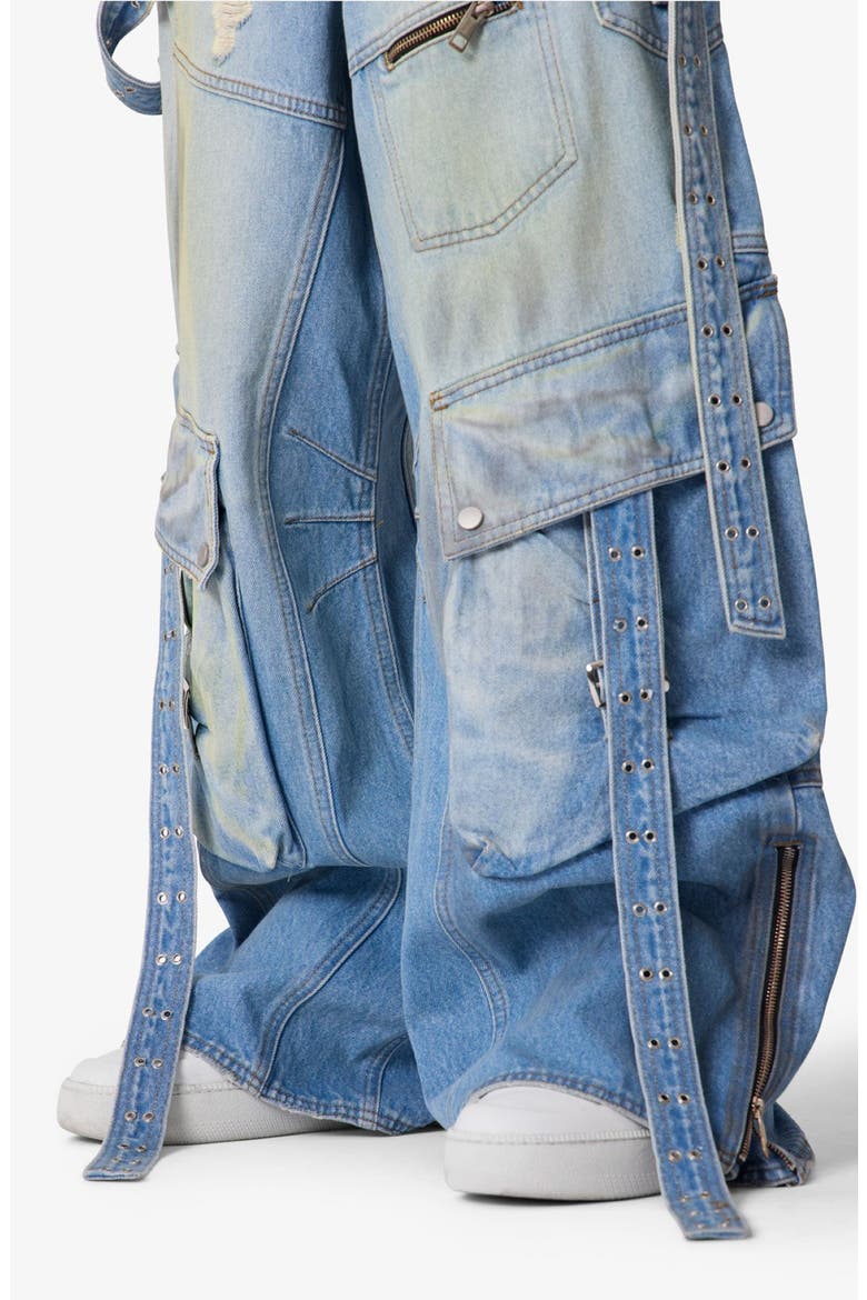 Belt Accent Rave Denim Ultra Baggy Wide Leg Jeans, Alternate, color, WASHED BLUE