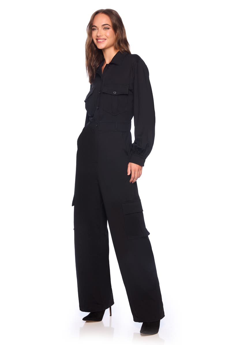 Susana Monaco Long Sleeve Cargo Jumpsuit, Alternate, color, Black