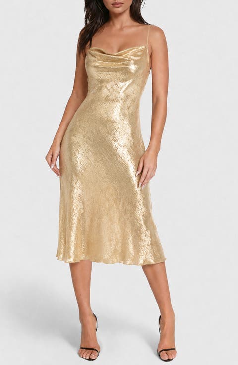 Cowl Neck Metallic Slipdress