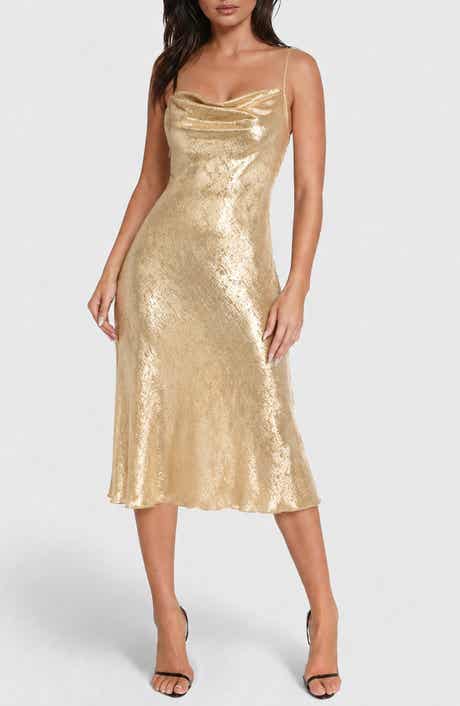 Cowl Neck Metallic Slipdress