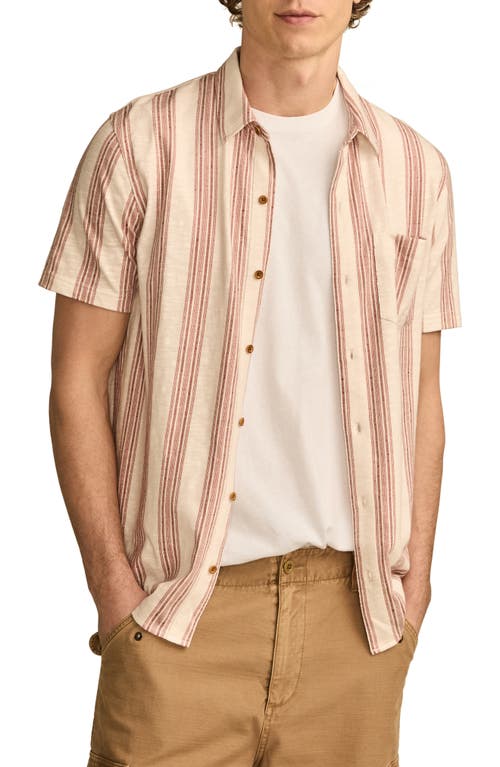 Lucky Brand Short Sleeve Cotton-Blend Button-Up Shirt in Red Multi 