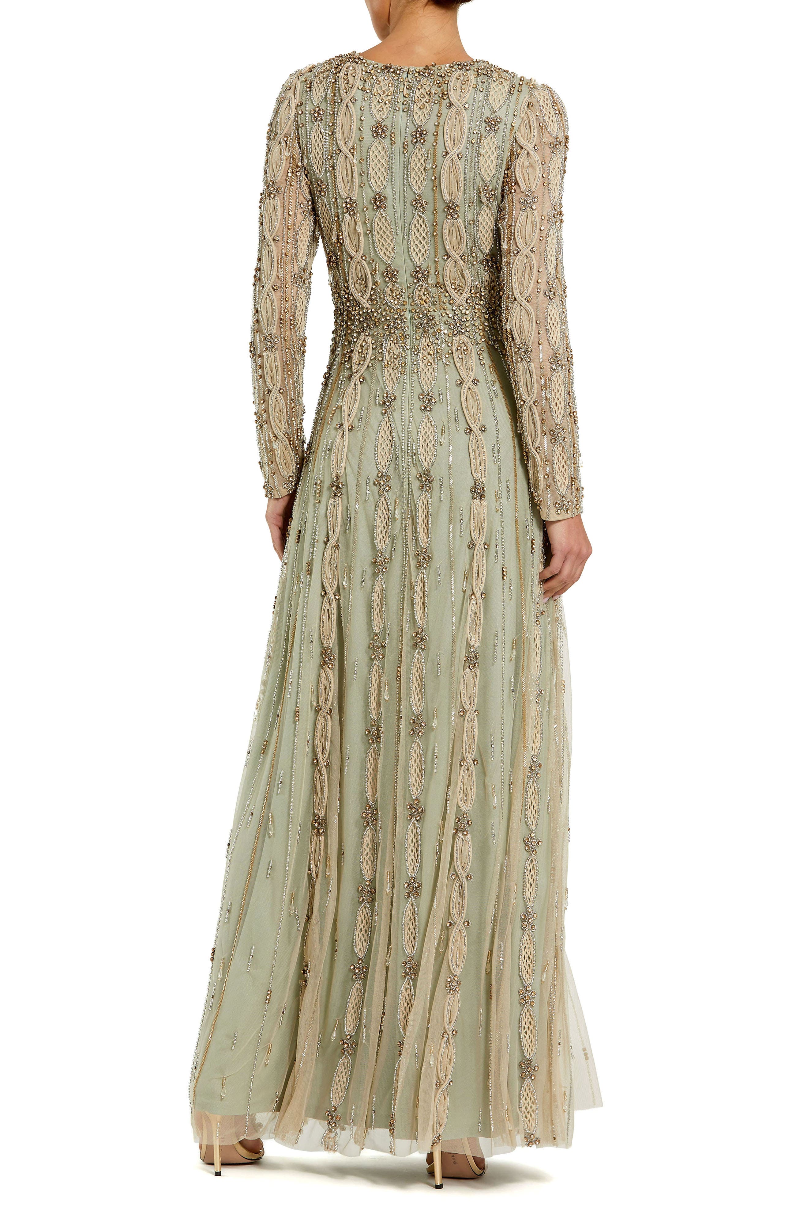 Embellished Mesh Long Sleeve A Line Gown - image 2
