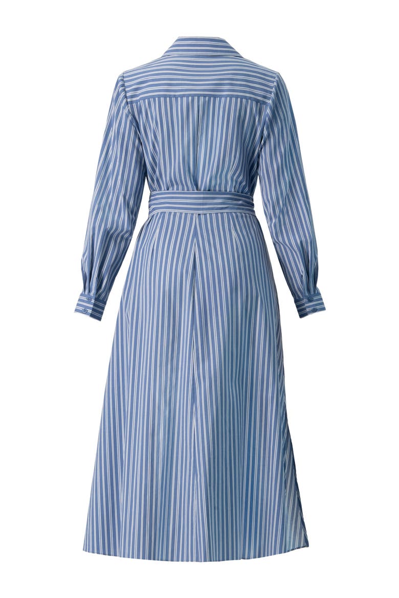Striped Midi Collared Dress with Waist Tie, Alternate, color, Blue