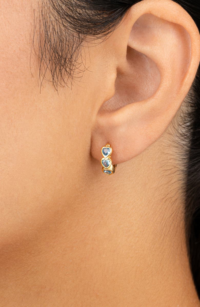 Sterling Forever Isobel Cubic Zirconia Heart Micro Huggie Hoop Earrings, Alternate, color, Gold