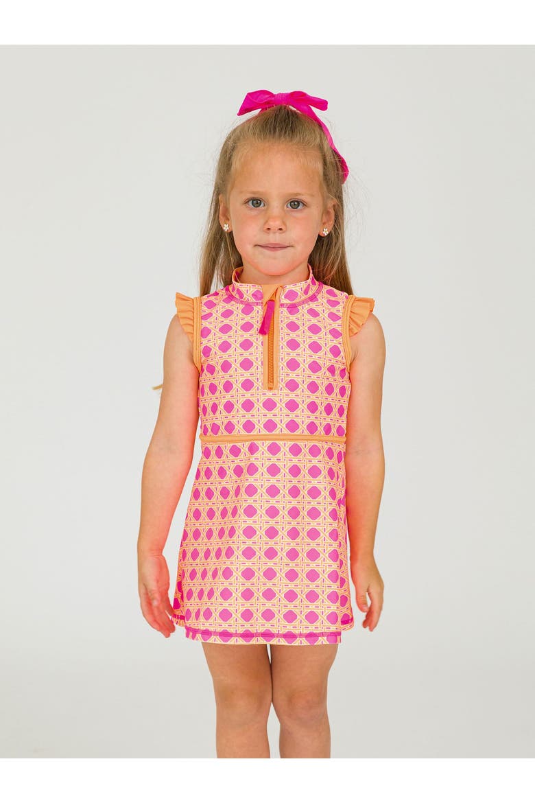 Toddler Girls Sleeveless Zip Ruffle Sleeve UPF50+ Active Dress, Alternate, color, Neon Sherbet Cane