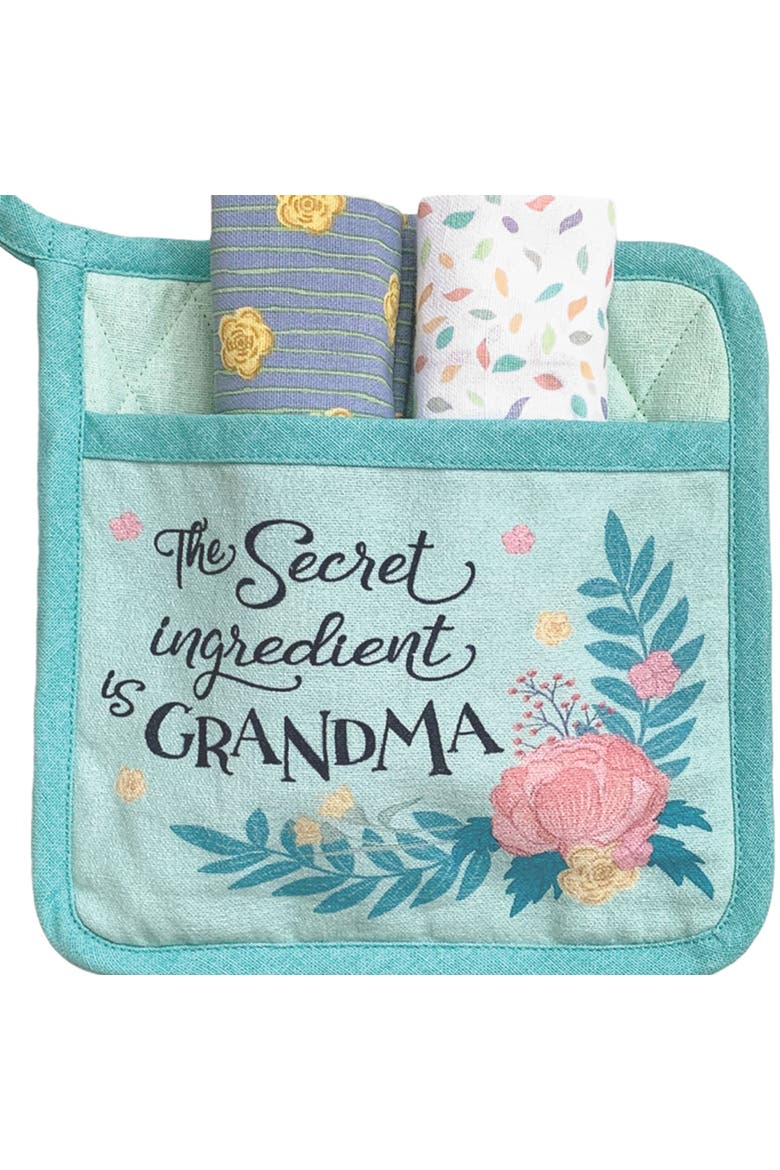 "The Secret Ingredient Is Grandma" 4-Piece Potholder Gift Set, Alternate, color, Blue