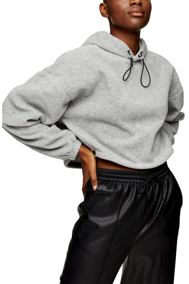 Crop Fleece Hoodie, Main, color, GREY